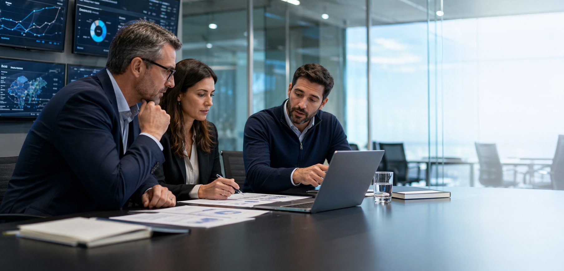 Business leaders meeting with an IT resilience advisor to review disaster recovery plans